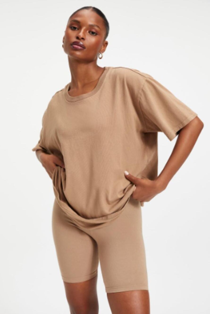 GOOD AMERICAN Women's Essential Boyfriend Cree Tee 00/0 XXS/XS Putty Tan NWT